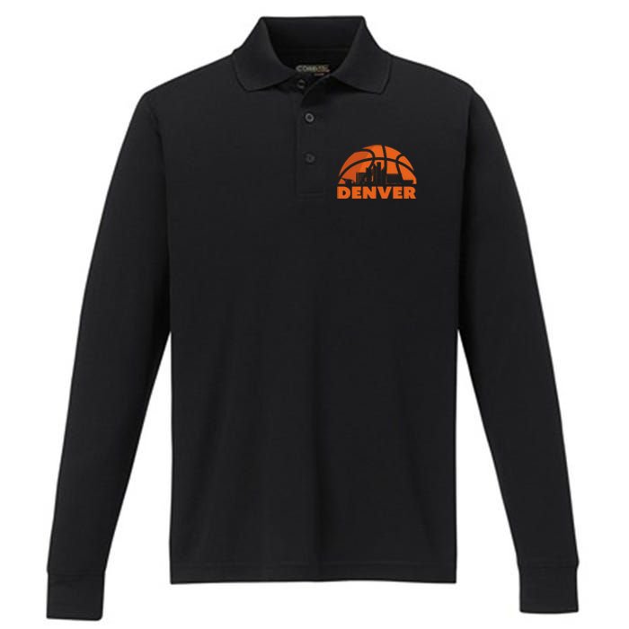 Denver City Skyline Basketball Performance Long Sleeve Polo