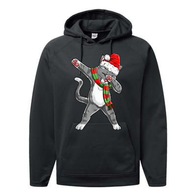 Dabbing Cat Santa Christmas Gift Kid Boy Girls Catmas Xmas Performance Fleece Hoodie