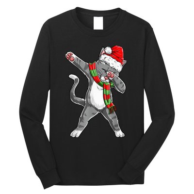 Dabbing Cat Santa Christmas Gift Kid Boy Girls Catmas Xmas Long Sleeve Shirt