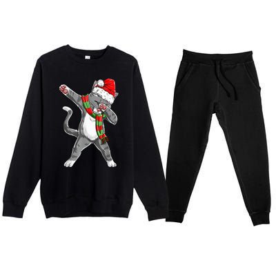 Dabbing Cat Santa Christmas Gift Kid Boy Girls Catmas Xmas Premium Crewneck Sweatsuit Set