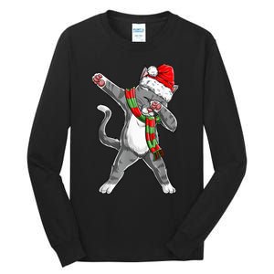 Dabbing Cat Santa Christmas Gift Kid Boy Girls Catmas Xmas Tall Long Sleeve T-Shirt