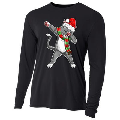 Dabbing Cat Santa Christmas Gift Kid Boy Girls Catmas Xmas Cooling Performance Long Sleeve Crew