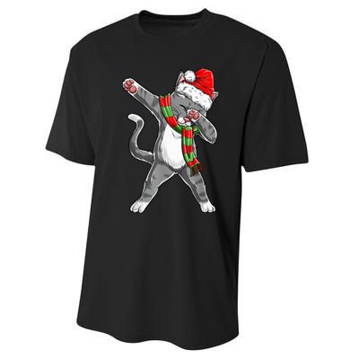 Dabbing Cat Santa Christmas Gift Kid Boy Girls Catmas Xmas Performance Sprint T-Shirt