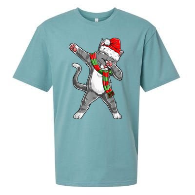 Dabbing Cat Santa Christmas Gift Kid Boy Girls Catmas Xmas Sueded Cloud Jersey T-Shirt