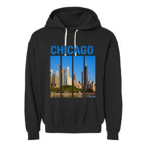 Downtown Chicago Skyline Souvenirs State Illinois Garment-Dyed Fleece Hoodie