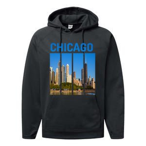 Downtown Chicago Skyline Souvenirs State Illinois Performance Fleece Hoodie