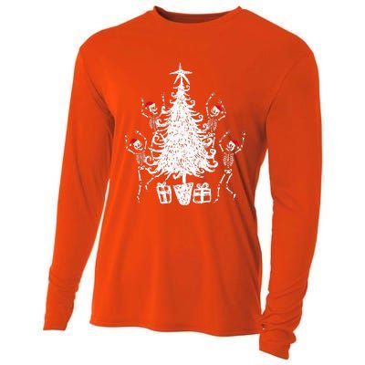 Dancing Christmas Skeletons Funny Spooky Christmas Graphic Cooling Performance Long Sleeve Crew