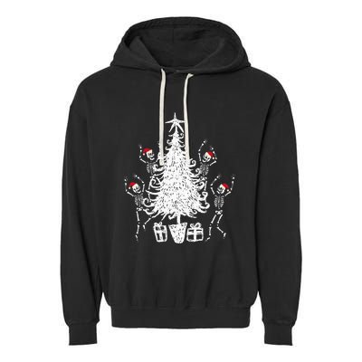 Dancing Christmas Skeletons Funny Spooky Christmas Graphic Garment-Dyed Fleece Hoodie