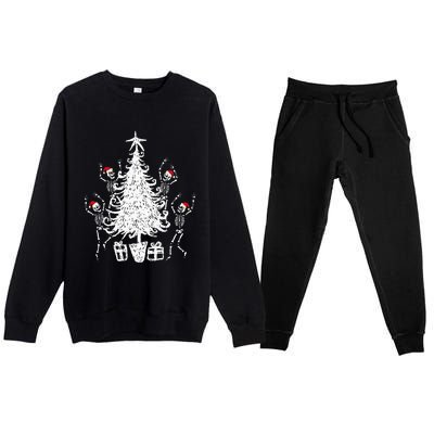 Dancing Christmas Skeletons Funny Spooky Christmas Graphic Premium Crewneck Sweatsuit Set