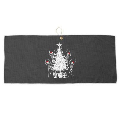 Dancing Christmas Skeletons Funny Spooky Christmas Graphic Large Microfiber Waffle Golf Towel