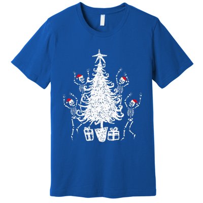 Dancing Christmas Skeletons Funny Spooky Christmas Graphic Premium T-Shirt