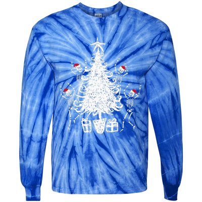 Dancing Christmas Skeletons Funny Spooky Christmas Graphic Tie-Dye Long Sleeve Shirt