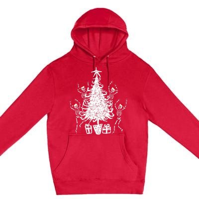 Dancing Christmas Skeletons Funny Spooky Christmas Graphic Premium Pullover Hoodie