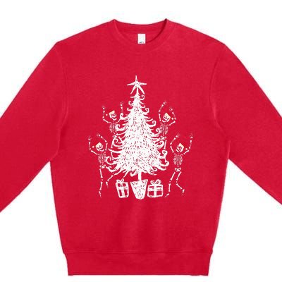 Dancing Christmas Skeletons Funny Spooky Christmas Graphic Premium Crewneck Sweatshirt