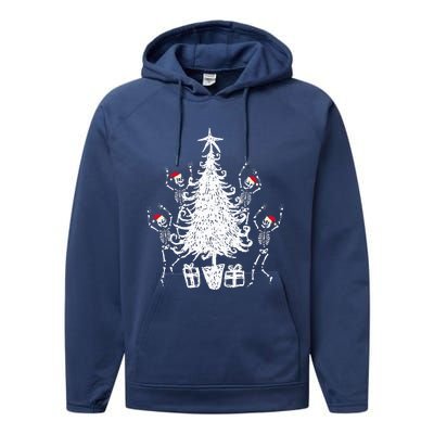 Dancing Christmas Skeletons Funny Spooky Christmas Graphic Performance Fleece Hoodie