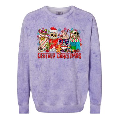 Deathly Christmas Sugar Skull And Coffee Cups Xmas Holiday Colorblast Crewneck Sweatshirt