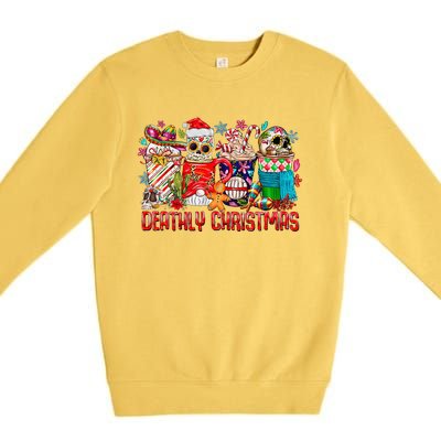 Deathly Christmas Sugar Skull And Coffee Cups Xmas Holiday Premium Crewneck Sweatshirt