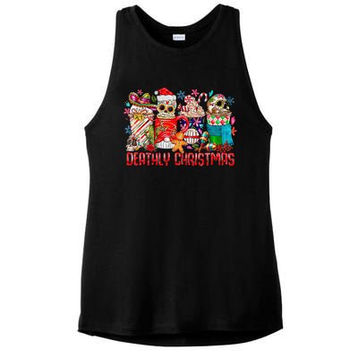 Deathly Christmas Sugar Skull And Coffee Cups Xmas Holiday Ladies PosiCharge Tri-Blend Wicking Tank