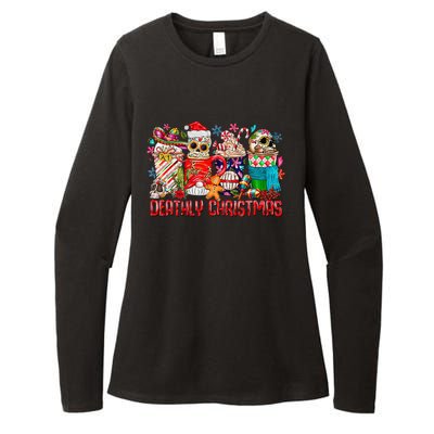 Deathly Christmas Sugar Skull And Coffee Cups Xmas Holiday Womens CVC Long Sleeve Shirt