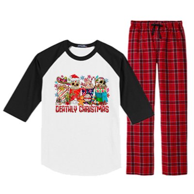 Deathly Christmas Sugar Skull And Coffee Cups Xmas Holiday Raglan Sleeve Pajama Set