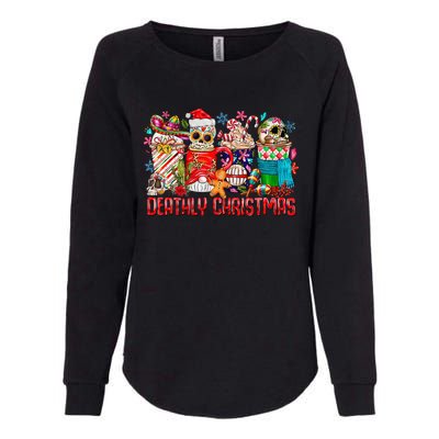 Deathly Christmas Sugar Skull And Coffee Cups Xmas Holiday Womens California Wash Sweatshirt