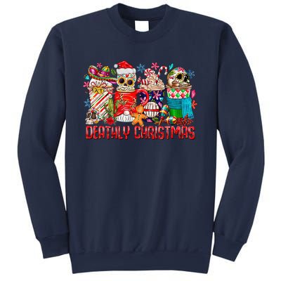 Deathly Christmas Sugar Skull And Coffee Cups Xmas Holiday Sweatshirt