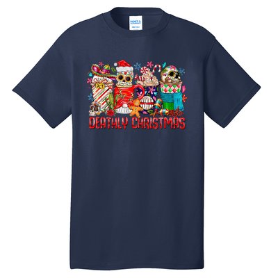 Deathly Christmas Sugar Skull And Coffee Cups Xmas Holiday Tall T-Shirt