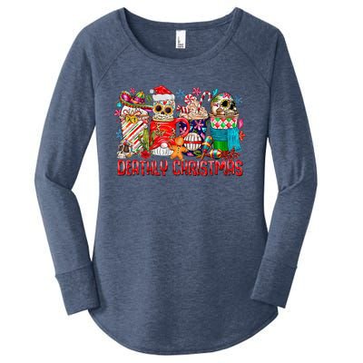 Deathly Christmas Sugar Skull And Coffee Cups Xmas Holiday Women's Perfect Tri Tunic Long Sleeve Shirt