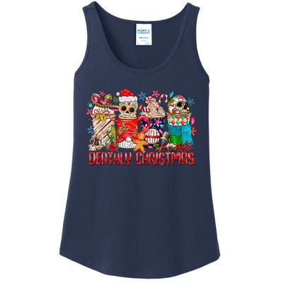 Deathly Christmas Sugar Skull And Coffee Cups Xmas Holiday Ladies Essential Tank