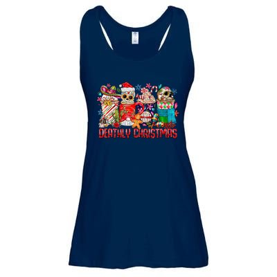 Deathly Christmas Sugar Skull And Coffee Cups Xmas Holiday Ladies Essential Flowy Tank