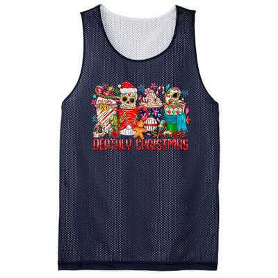 Deathly Christmas Sugar Skull And Coffee Cups Xmas Holiday Mesh Reversible Basketball Jersey Tank