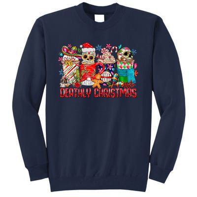 Deathly Christmas Sugar Skull And Coffee Cups Xmas Holiday Tall Sweatshirt