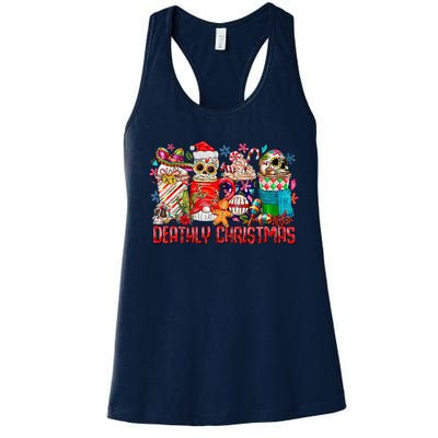 Deathly Christmas Sugar Skull And Coffee Cups Xmas Holiday Women's Racerback Tank