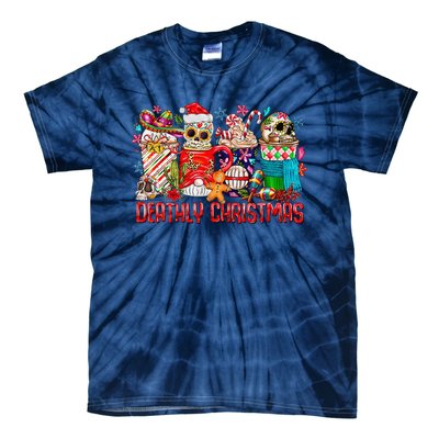 Deathly Christmas Sugar Skull And Coffee Cups Xmas Holiday Tie-Dye T-Shirt