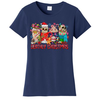 Deathly Christmas Sugar Skull And Coffee Cups Xmas Holiday Women's T-Shirt