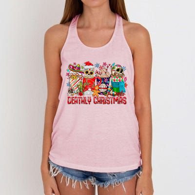 Deathly Christmas Sugar Skull And Coffee Cups Xmas Holiday Women's Knotted Racerback Tank