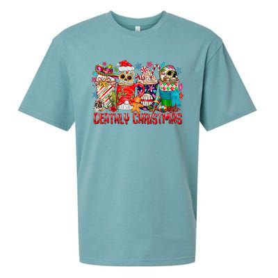 Deathly Christmas Sugar Skull And Coffee Cups Xmas Holiday Sueded Cloud Jersey T-Shirt