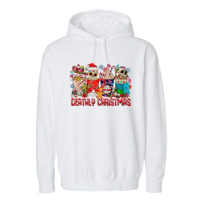 Deathly Christmas Sugar Skull And Coffee Cups Xmas Holiday Garment-Dyed Fleece Hoodie