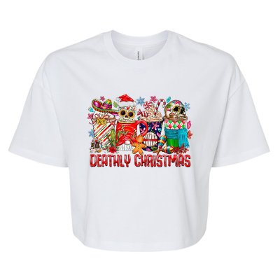 Deathly Christmas Sugar Skull And Coffee Cups Xmas Holiday Bella+Canvas Jersey Crop Tee