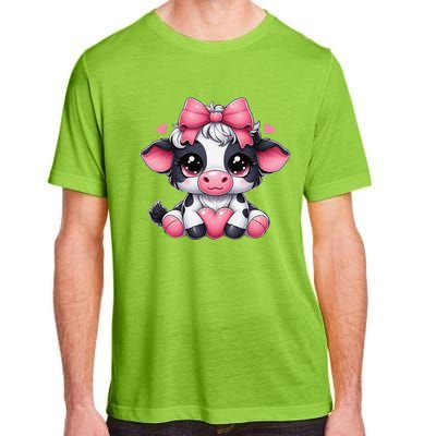 Dairy Cow Sitting Holding Heart Pin.K Coquette Bow Animal Adult ChromaSoft Performance T-Shirt