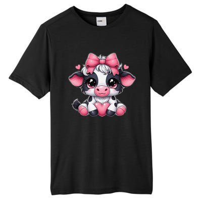 Dairy Cow Sitting Holding Heart Pin.K Coquette Bow Animal Tall Fusion ChromaSoft Performance T-Shirt