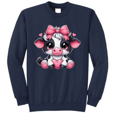 Dairy Cow Sitting Holding Heart Pin.K Coquette Bow Animal Sweatshirt