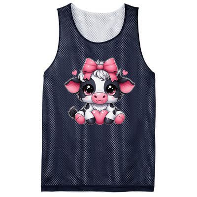 Dairy Cow Sitting Holding Heart Pin.K Coquette Bow Animal Mesh Reversible Basketball Jersey Tank