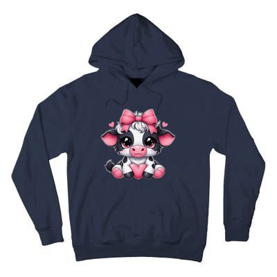 Dairy Cow Sitting Holding Heart Pin.K Coquette Bow Animal Tall Hoodie