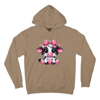 Dairy Cow Sitting Holding Heart Pin.K Coquette Bow Animal Hoodie