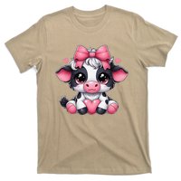 Dairy Cow Sitting Holding Heart Pin.K Coquette Bow Animal T-Shirt