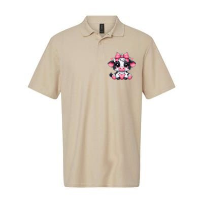 Dairy Cow Sitting Holding Heart Pin.K Coquette Bow Animal Softstyle Adult Sport Polo