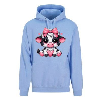 Dairy Cow Sitting Holding Heart Pin.K Coquette Bow Animal Unisex Surf Hoodie