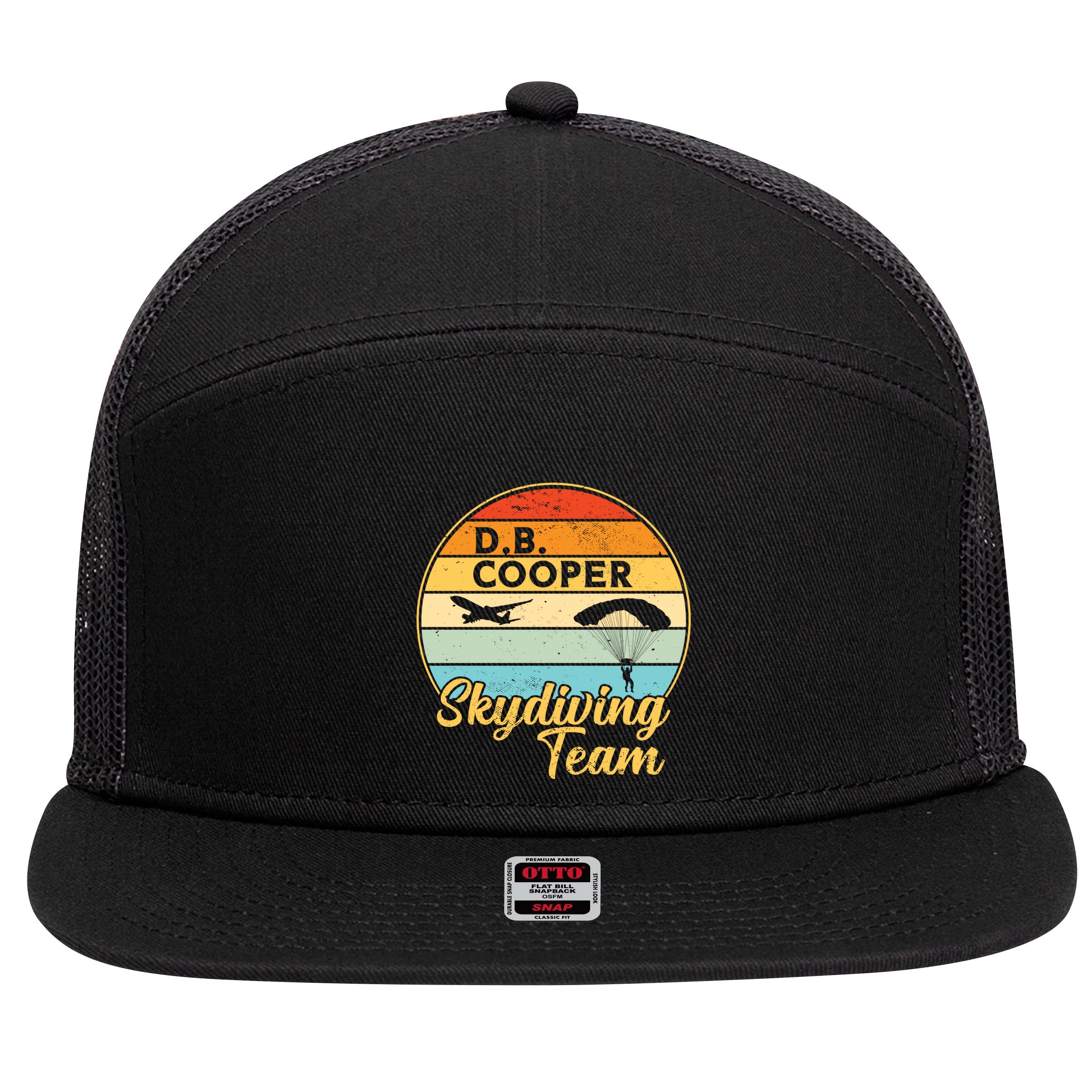 Db Cooper Skydiving Team 1971 Vintge Skyjacking History Gift 7 Panel Mesh Trucker Snapback Hat