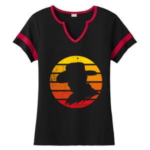 Distressed Cowboy Sunset Ladies Halftime Notch Neck Tee